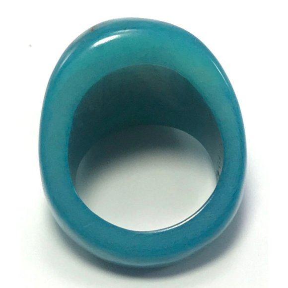 Turquoise Tagua Nut Ring Sustainable Vegan Ivory Handmade Boho Organic Sz 8.75 - Picture 4 of 8